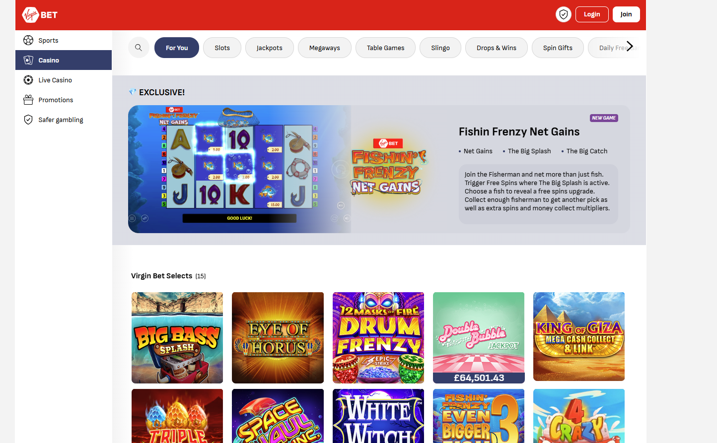 Virgin Bet Casino screenshot